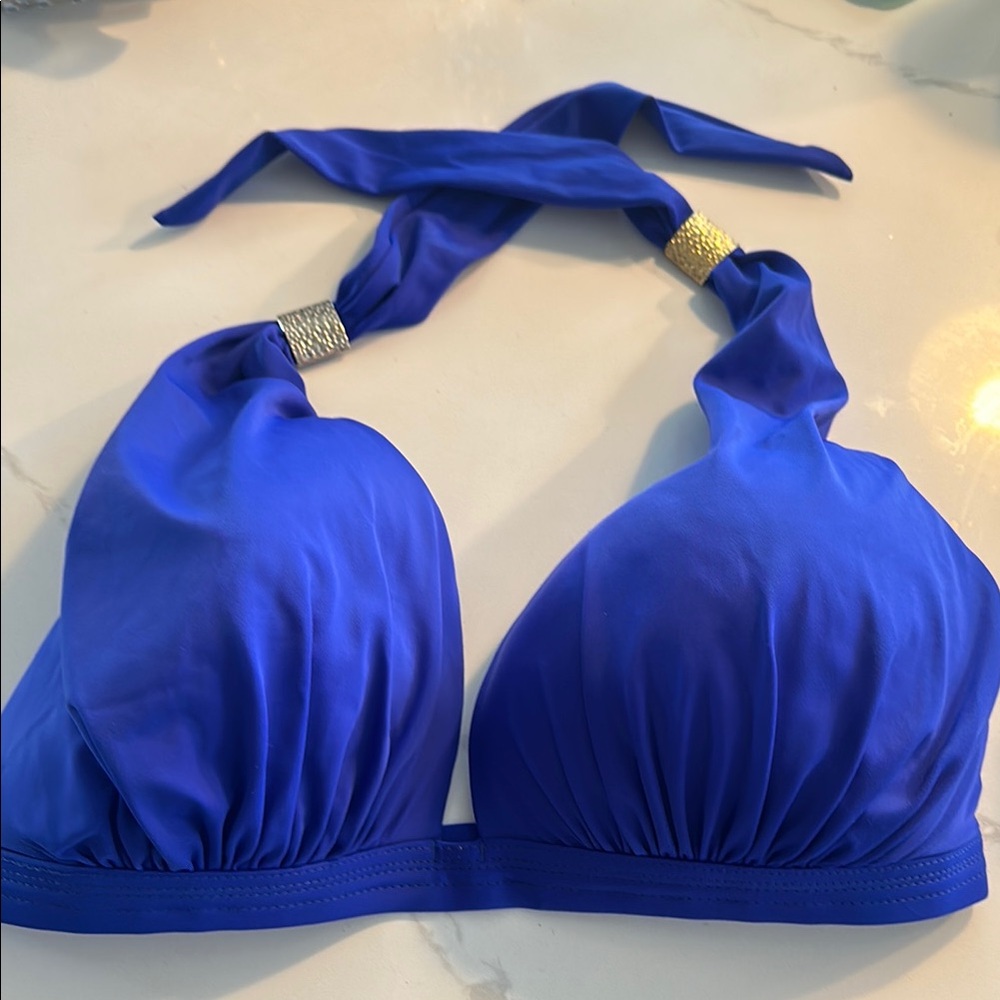 VENUS Blue Bikini Top with Gold Accents